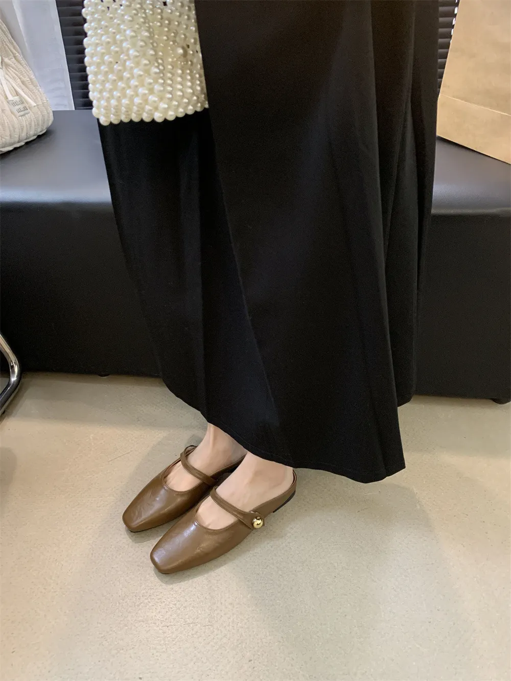 Women's Multi-colour Mary Jane Mules Square Toe Flat Sandals_voghion.com