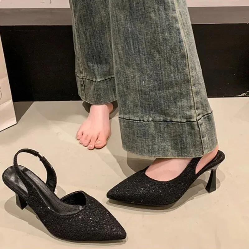 Summer Pointed Toe Stiletto Hollow With Skirt High Heels Baotou Shallow Mouth One Strap Non Slip Temperament Sandals_voghion.com