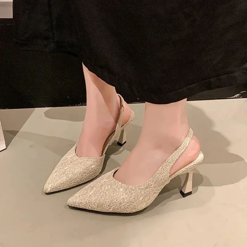 Summer Pointed Toe Stiletto Hollow With Skirt High Heels Baotou Shallow Mouth One Strap Non Slip Temperament Sandals_voghion.com