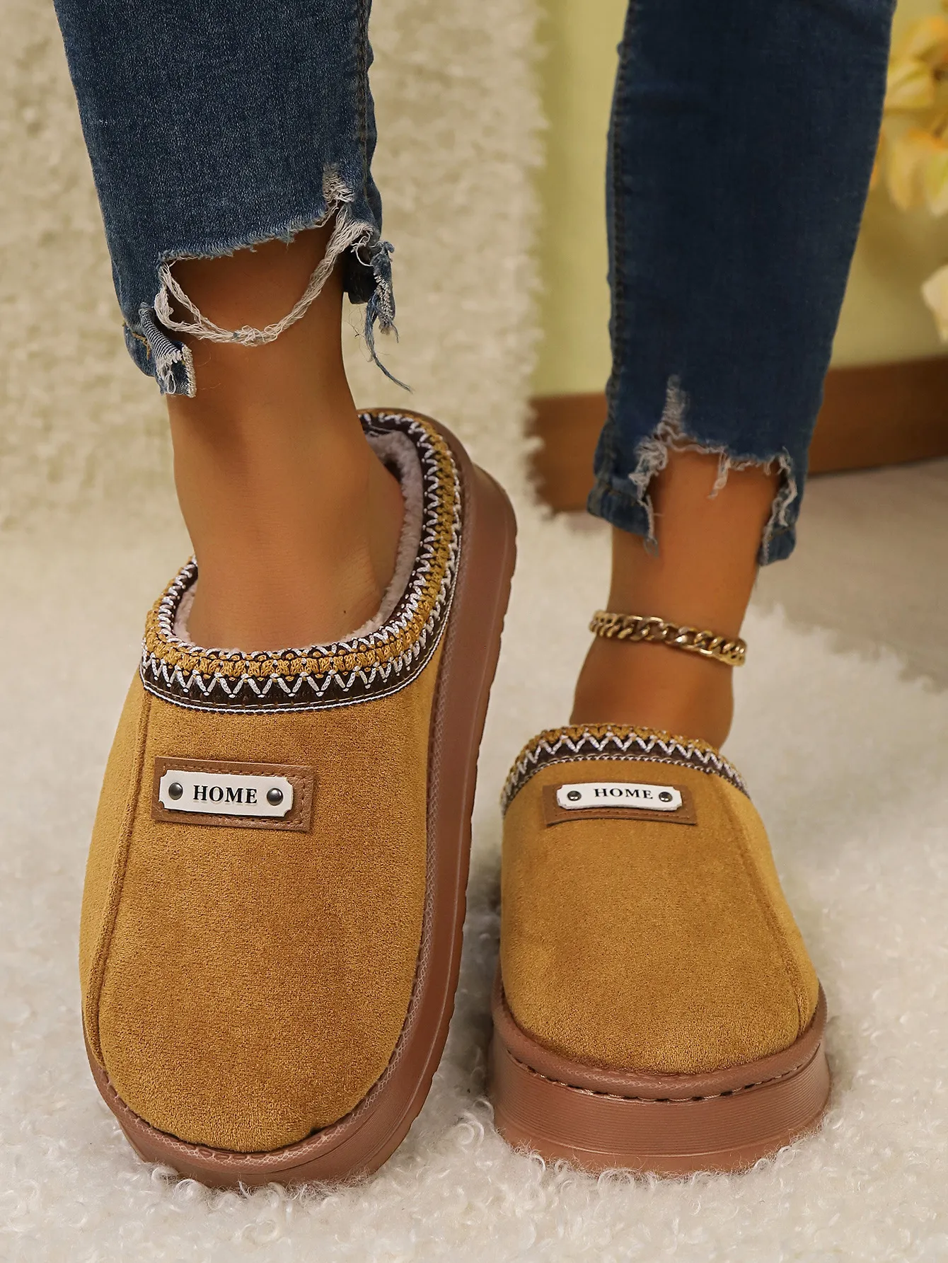 Womens Embroidered Platform Mules Summer Sandals Fleece Lined_voghion.com