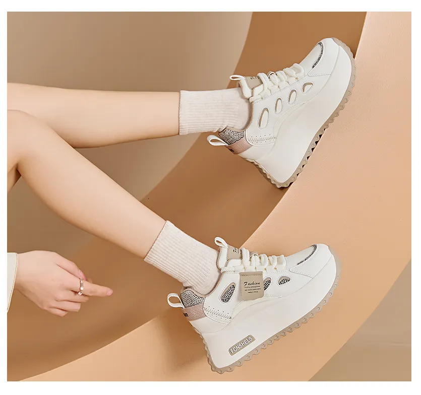Hollow Platform Trainers For Women Lace Up Wedge Sole Walking Shoes_voghion.com