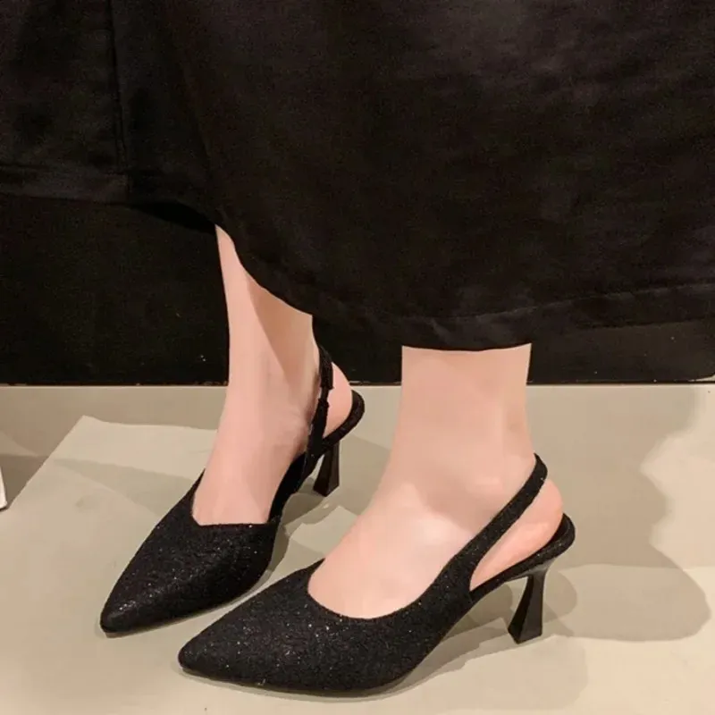 Summer Pointed Toe Stiletto Hollow With Skirt High Heels Baotou Shallow Mouth One Strap Non Slip Temperament Sandals_voghion.com