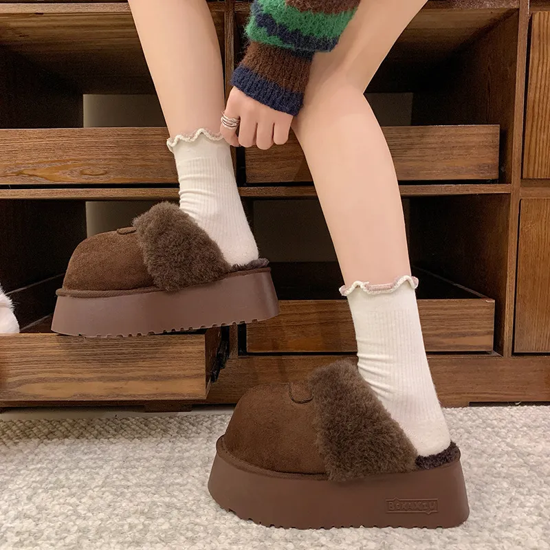 Womens Multi Non Slip Color Fuzzy Platform Slippers Suede Lined Closed Toe Winter Slides_voghion.com