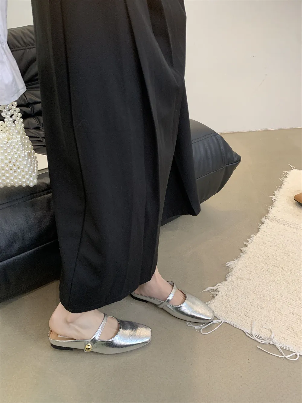 Women's Multi-colour Mary Jane Mules Square Toe Flat Sandals_voghion.com