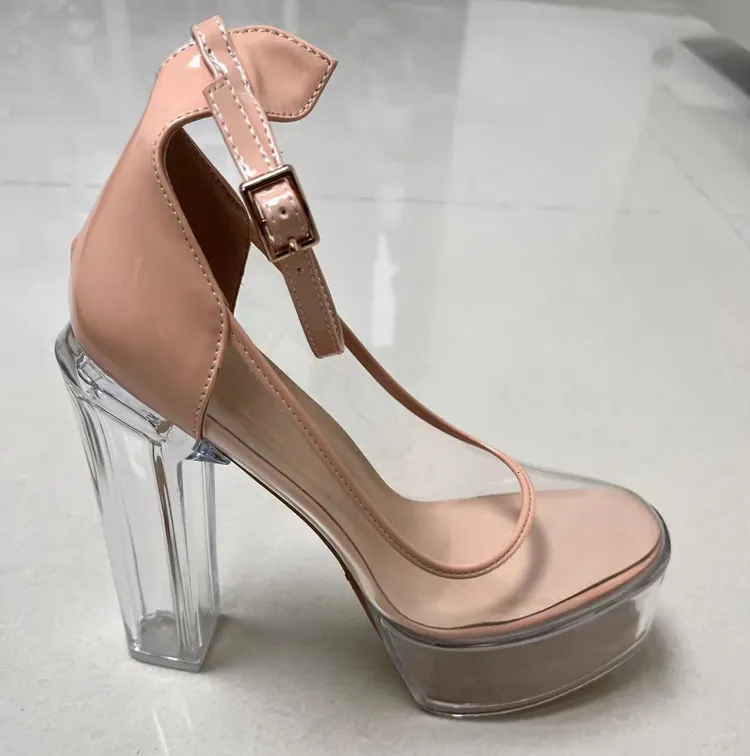 Women's Nude Clear Platform Heels Transparent Chunky Ankle Strap Pumps_voghion.com