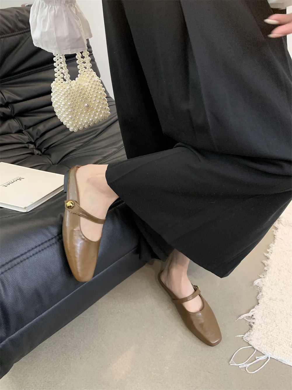 Women's Multi-colour Mary Jane Mules Square Toe Flat Sandals_voghion.com