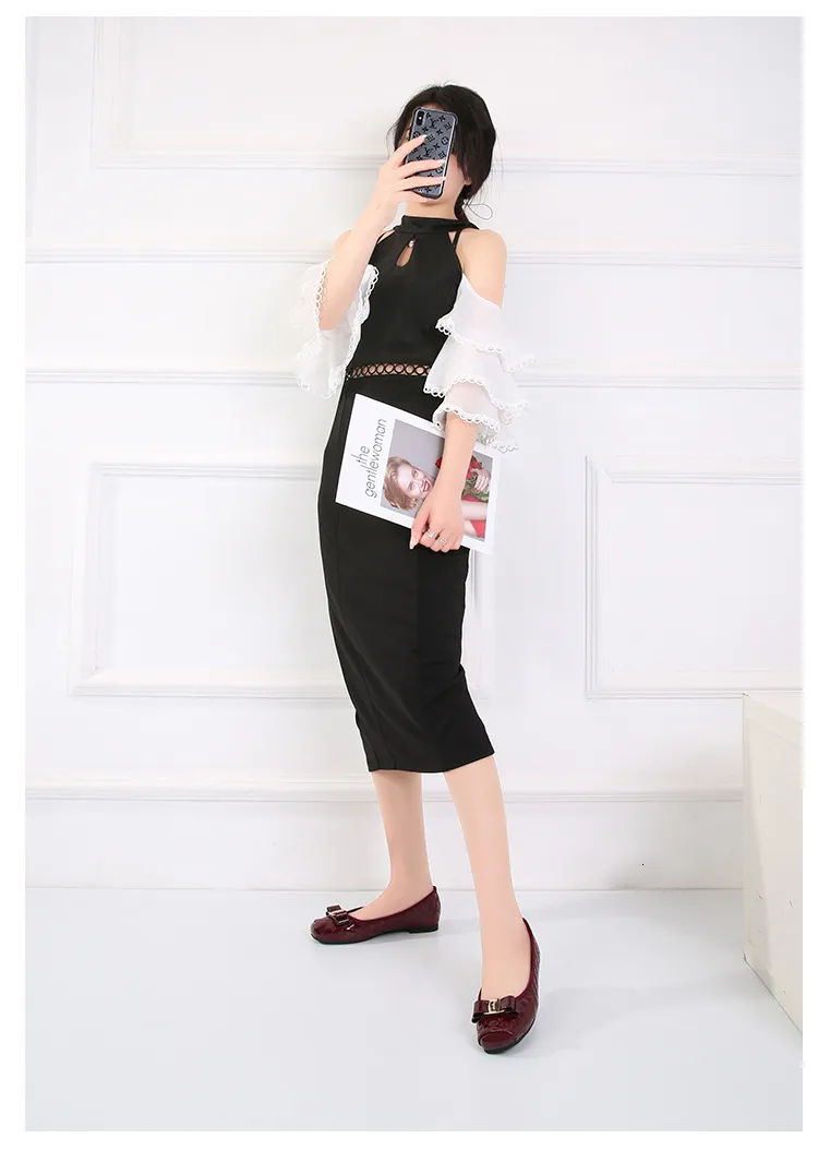 Damen Ballerinas Aus Gestepptem Lackleder Mit Schleife Und Absatz_voghion.com