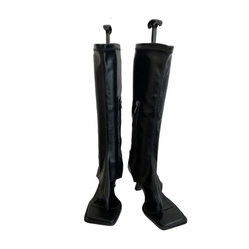 Womens Black Peep Toe Knee Non Slip High Stiletto Heel Side Zipper Sandal Boots_voghion.com