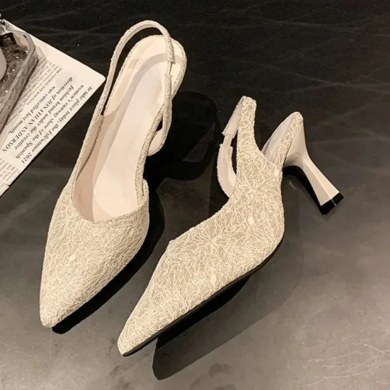 Summer Pointed Toe Stiletto Hollow With Skirt High Heels Baotou Shallow Mouth One Strap Non Slip Temperament Sandals_voghion.com