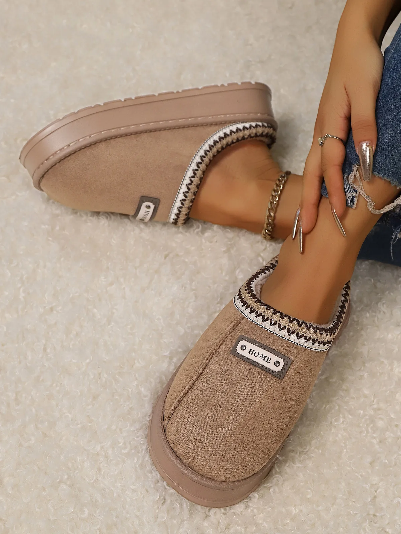 Womens Embroidered Platform Mules Summer Sandals Fleece Lined_voghion.com