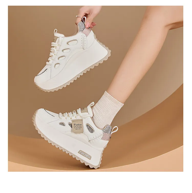 Hollow Platform Trainers For Women Lace Up Wedge Sole Walking Shoes_voghion.com