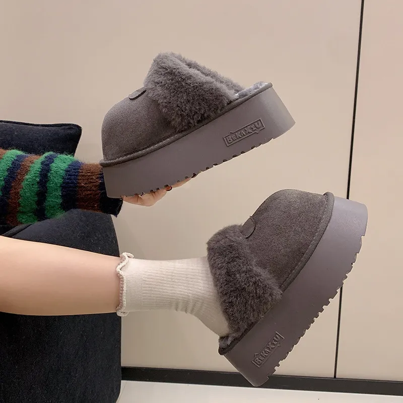 Women's Non-slip Fuzzy Platform Slippers Suede Lined Winter Slides_voghion.com