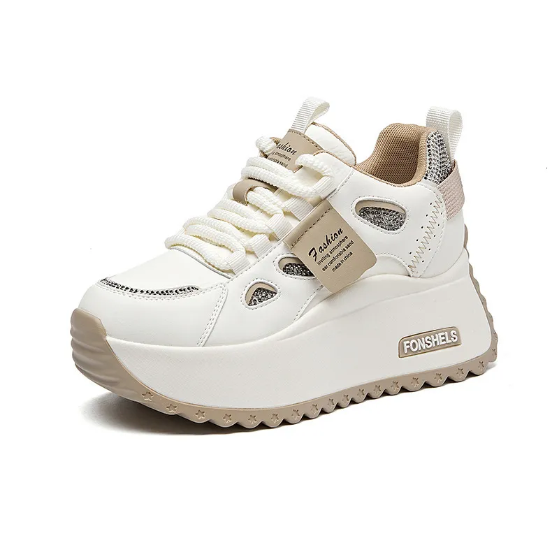 Hollow Cutout Platform Sneakers Women Lace Up Contrast Color Thick Wedge Sole Non Slip Casual Walking Dad Shoes_voghion.com