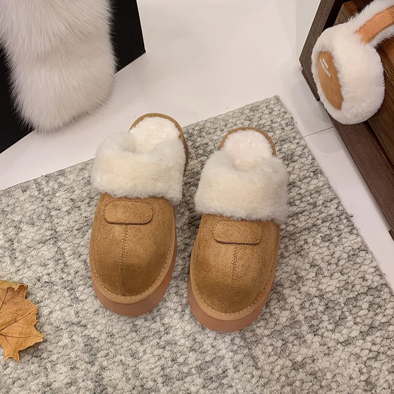 Women's Non-slip Fuzzy Platform Slippers Suede Lined Winter Slides_voghion.com