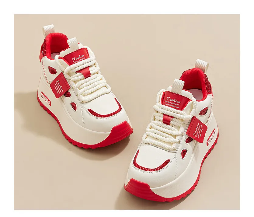Hollow Cutout Platform Sneakers Women Lace Up Contrast Color Thick Wedge Sole Non Slip Casual Walking Dad Shoes_voghion.com