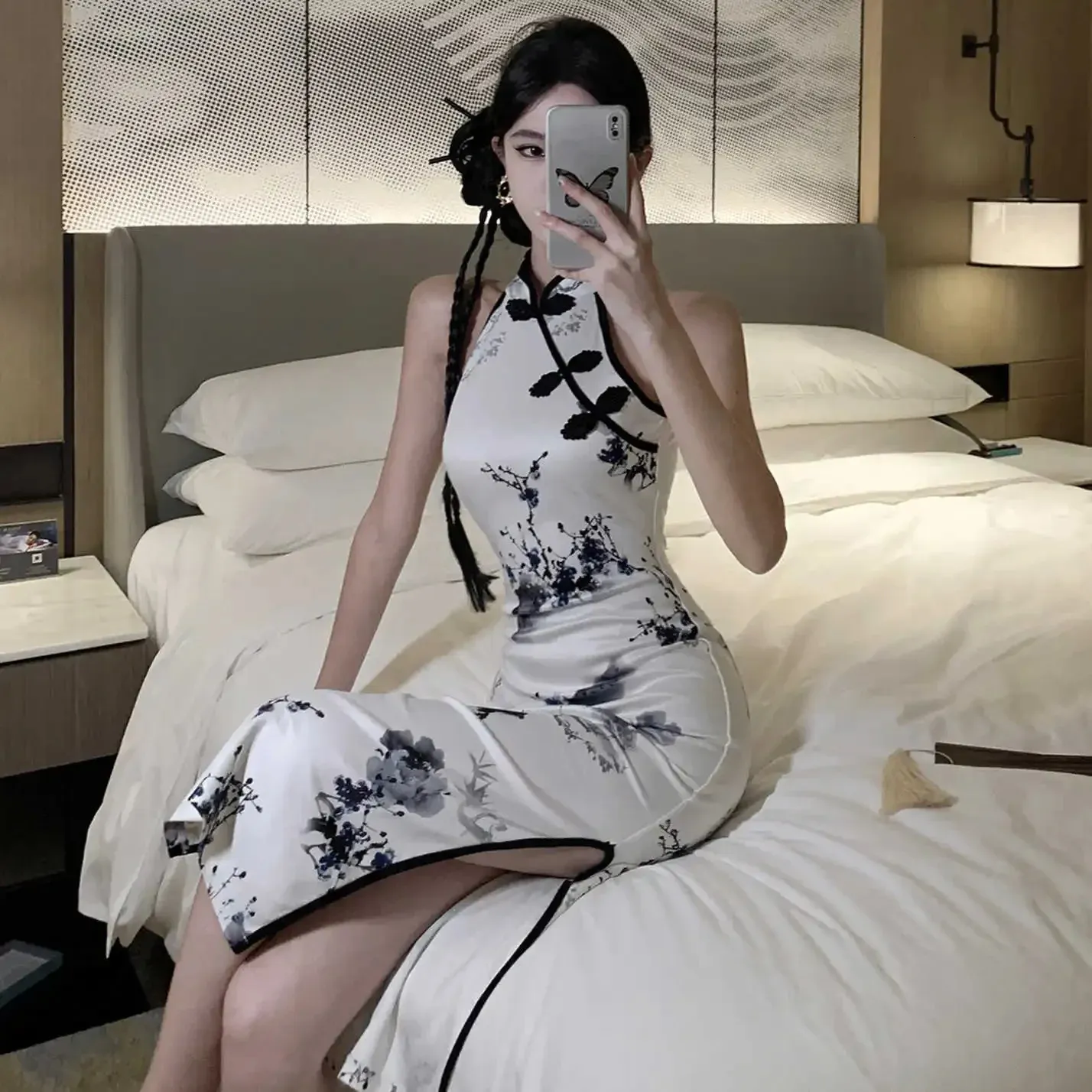 chinese style bodycon dress EastFlair Women's Red Floral Summer Elegant Tea Party Bodycon Dress,Stand Collar Chinese Style Cheongsam Qipao Wedding Guest Birthday Vacation Boho Clothes