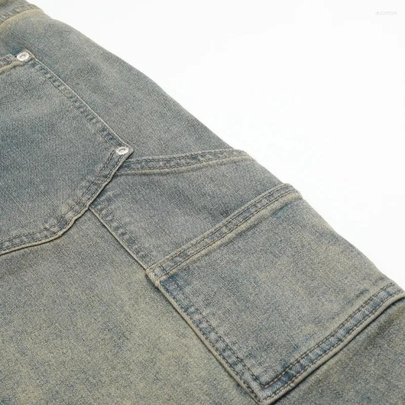 Men's Jeans MWJLPWQ Reverse-Wear Washed Flared Patchwork Trendy Design Sense Workwear Personality Vintage Spring Trousers 14192