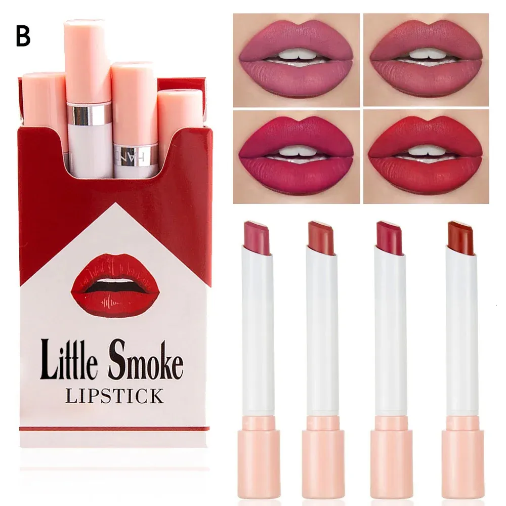 cigarette lipstick set Innovative Design  4 Matte Waterproof Colors for Long Lasting Nude Red Lips Makeup  Ideal for Daily Use Please embrace unique variations such as slightly different cigarette shapes. Matte Cigarette lipsticks
