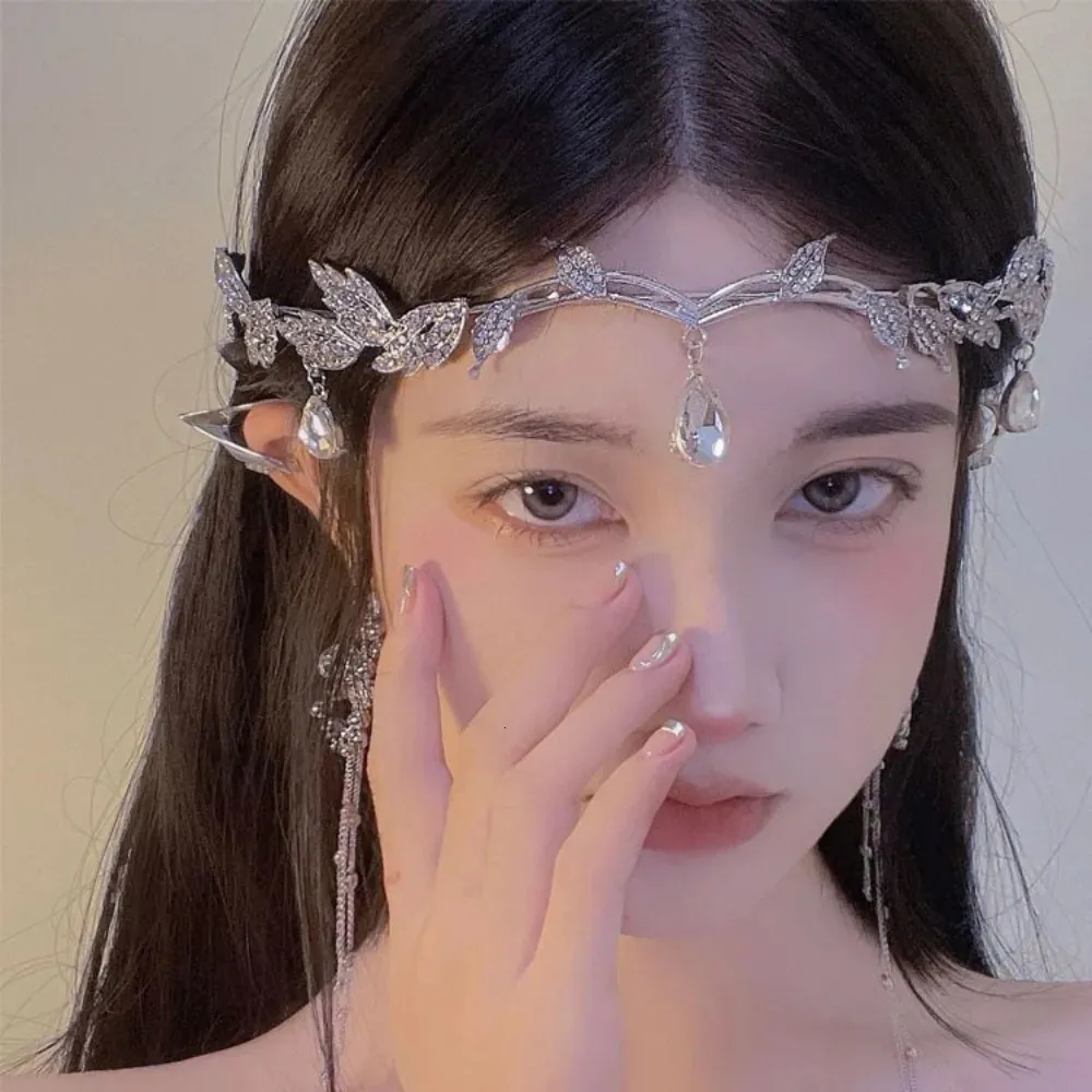 Vintage Crystal Rhinestone Waterdrop Leaf Tiara Crown  display picture 1