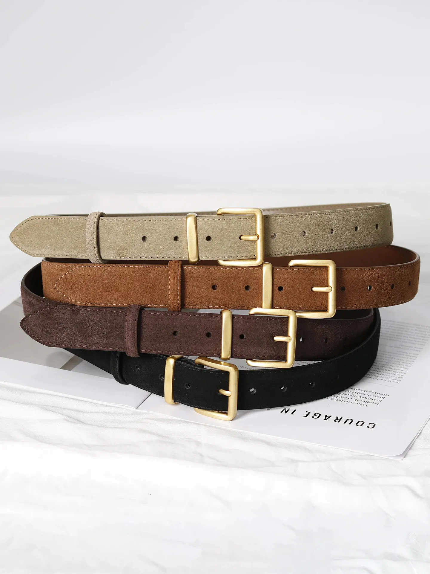 Wide Suede Leather Belt with Gold Buckle for Dresses Jeans Women main image 2