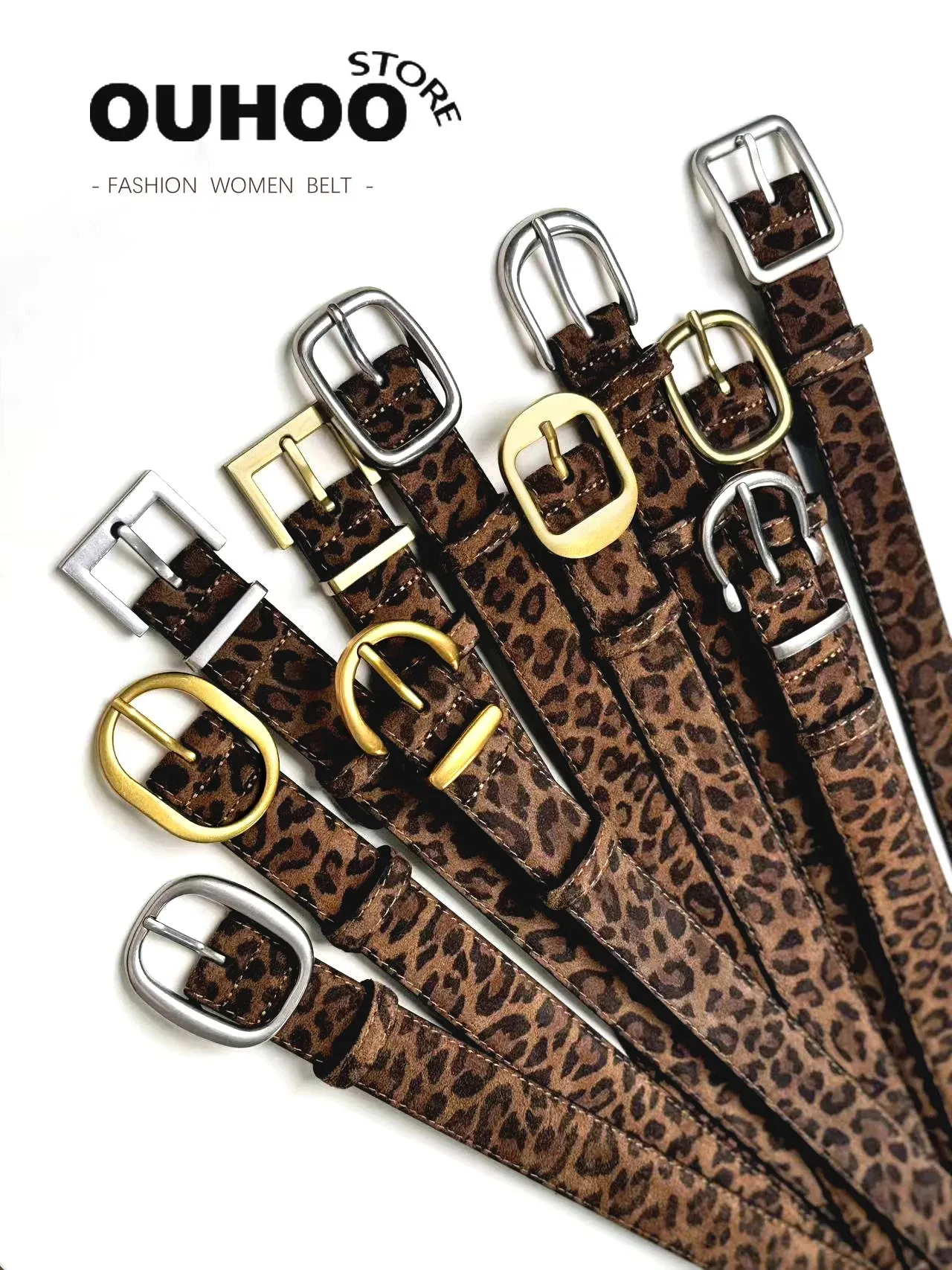 Womens Leopard Print Suede Belt Trendy Chic Y2K... From  display picture 3