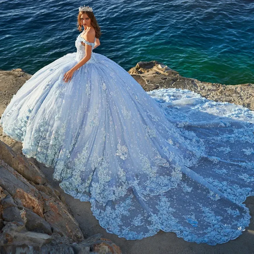 ice blue mermaid wedding dress Off Shoulder Poofy With A... From Y0937, Rs.30,175.95 aqua blue wedding dress