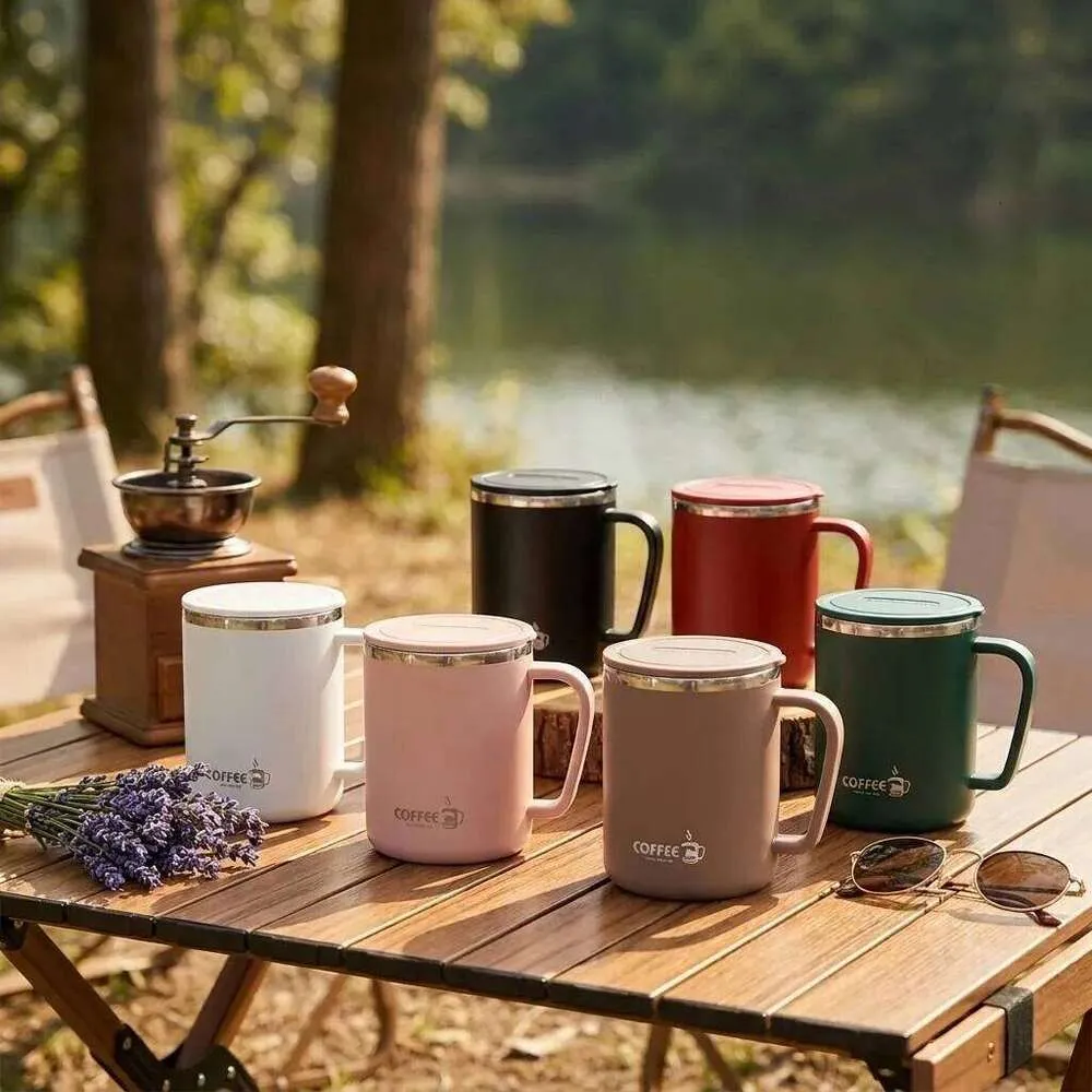 Thermal Coffee Mug 304 Stainless Steel Insulated Cup With Handle Lid Leakproof Travel Tumbler Portable Thermos Water Bottle 26L0701