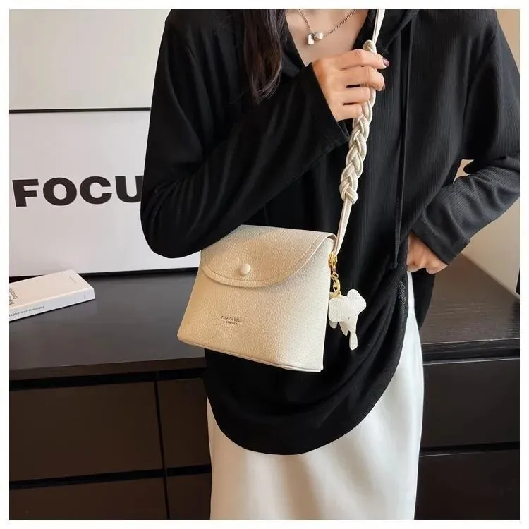 Pebbled Faux Leather Crossbody Bucket Bag Braided From