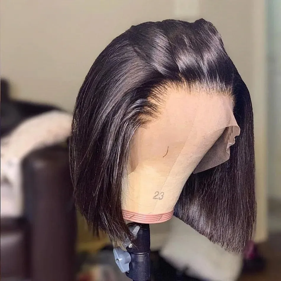 10” SHORT BLACK BOB HUMAN HAIR STRAIGHT LACE-FRONT Amazon.com : seelaak Wear and Go Glueless Bob Wigs Human  main image 4