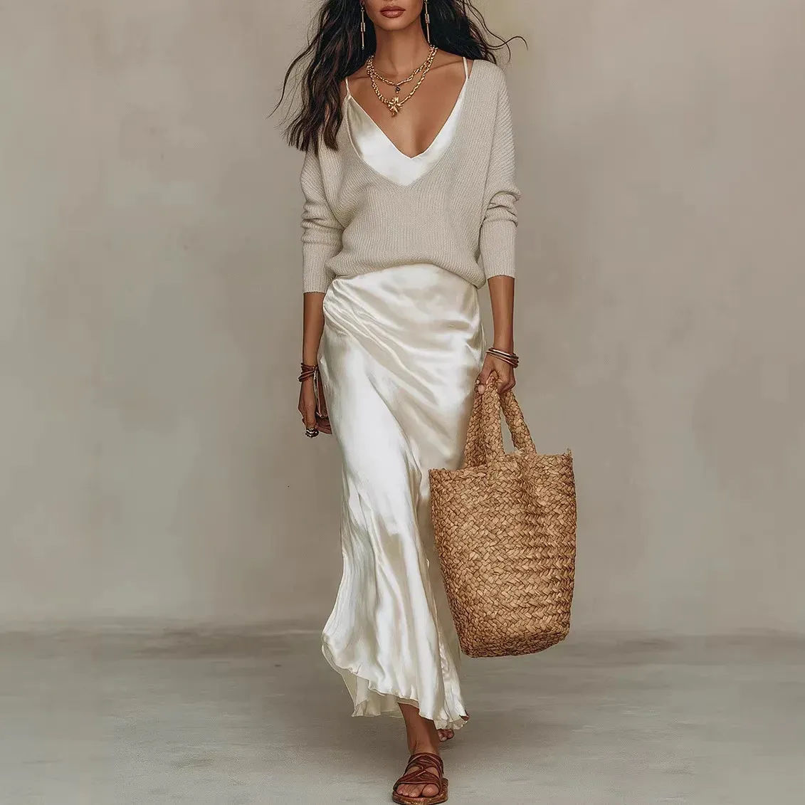 fashionable v necks dress sets Womens Neck Long And Pullover Set | Stylish Featuring the ribbed fitted knit top with a matching pleated skirt Womens Chic Maxi Dress Sets