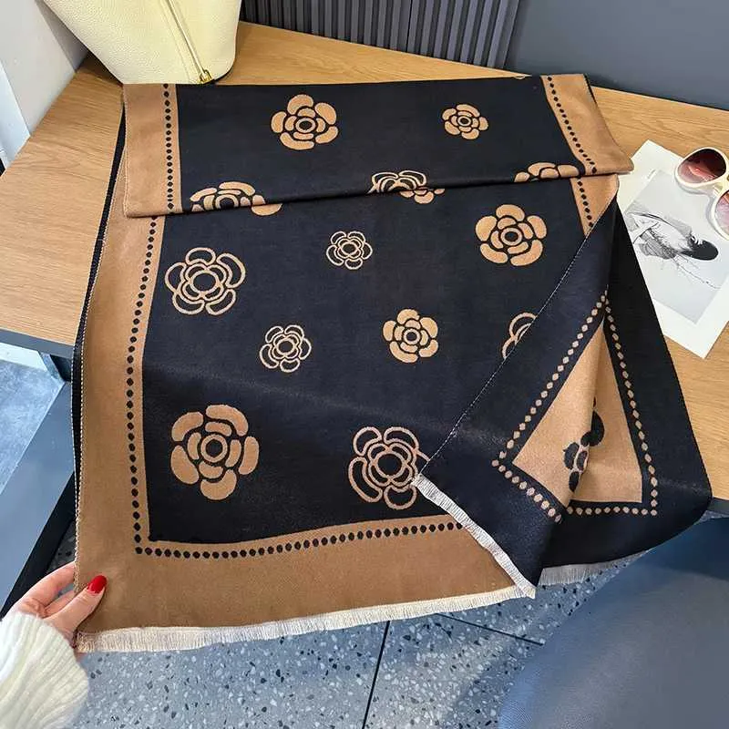 唾奇 武道館 物販 Camellia マフラー CH Warmer Scarf Scarf New Camellia Flower Cashmere Women Winter Shawl From