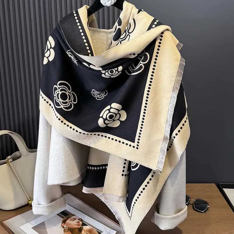 Scarf New Camellia Flower Cashmere Women Winter Shawl From