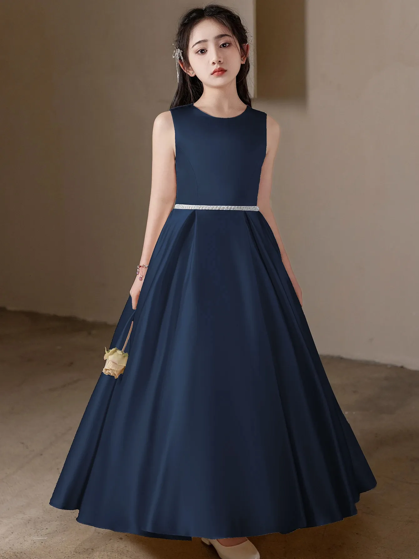 Girl Teenage Royal Blue Long Dress Birthday Party Wedding Evening Gown Big Bow Bridesmaid 260624
