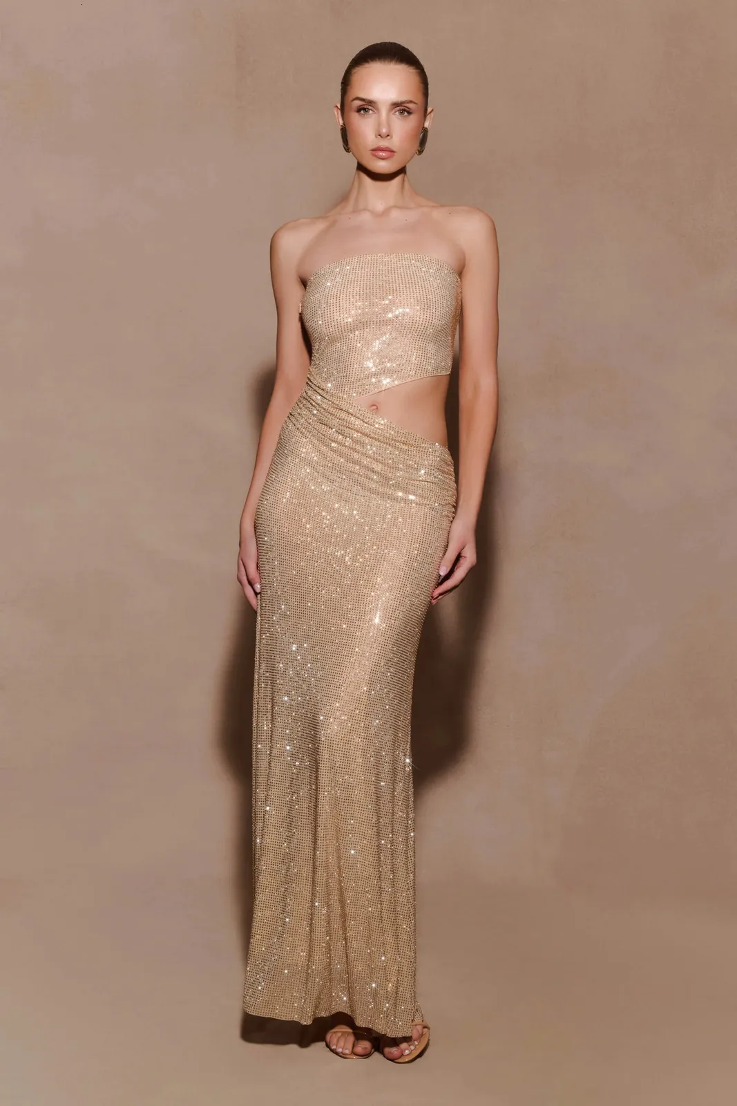 champagne sequin halter neck dress Sexy Halter Evening Women Sexy Deep V Backless Lady Summer Evening Party Robes 260630 Full Size Crib