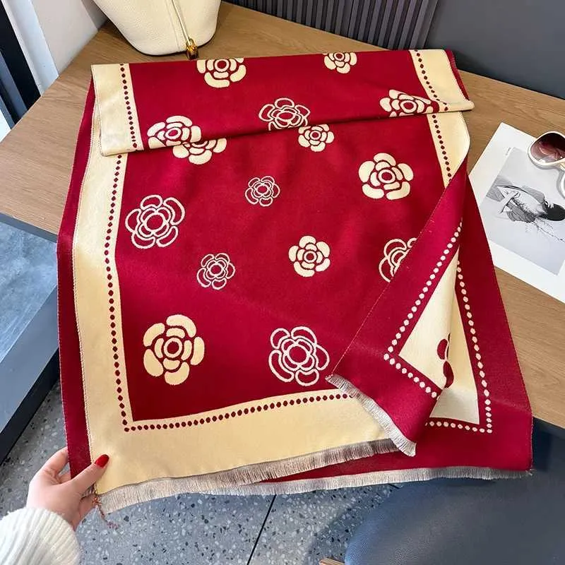 Scarf New Camellia Flower Cashmere Women Winter Shawl From