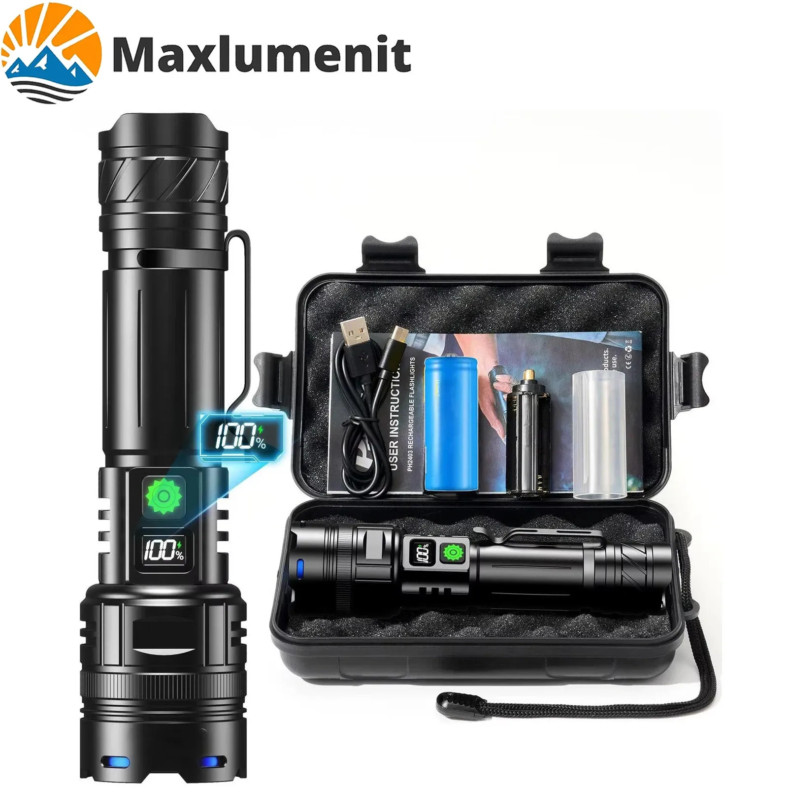 1000000 lumen flashlight rechargeable MIOKUKO New German lumens Waterproof Spot Lights Handheld Large searchlight, Outdoor Searchlight, Super Bright Solar Spotlight Flashlight, Solar Tactical (S) Xlamp XHP70 Housing Material Esgofo 1,000,000 Lumen Rechargeable Flashlight