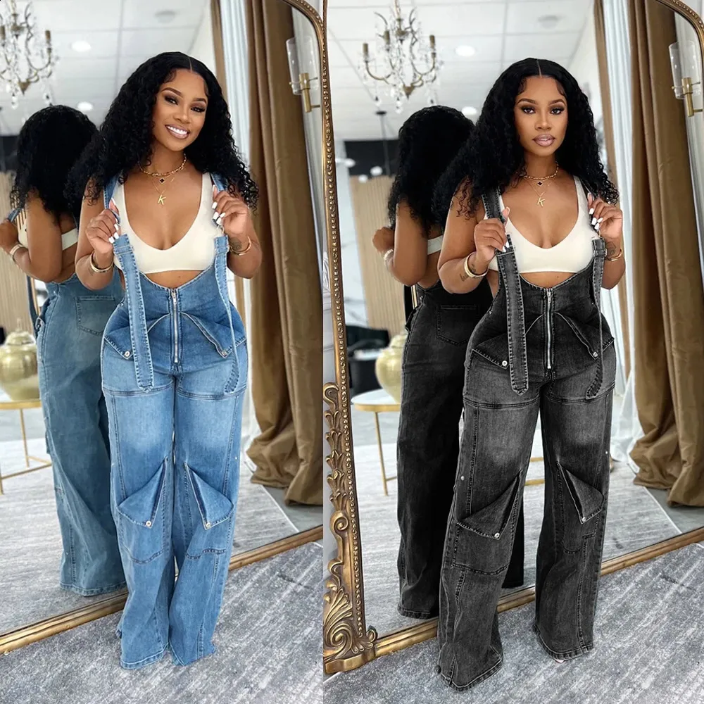 Summer Fashion Loose High Waisted Zip Denim Overalls From