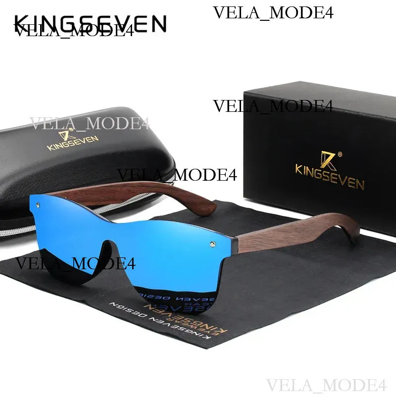 KINGSEVEN Natural Wood Blue Mirrored Rimless Polarized Sunglasses KINGSEVEN Natural Wooden Sunglasses Men Vintage Classic  main image 2