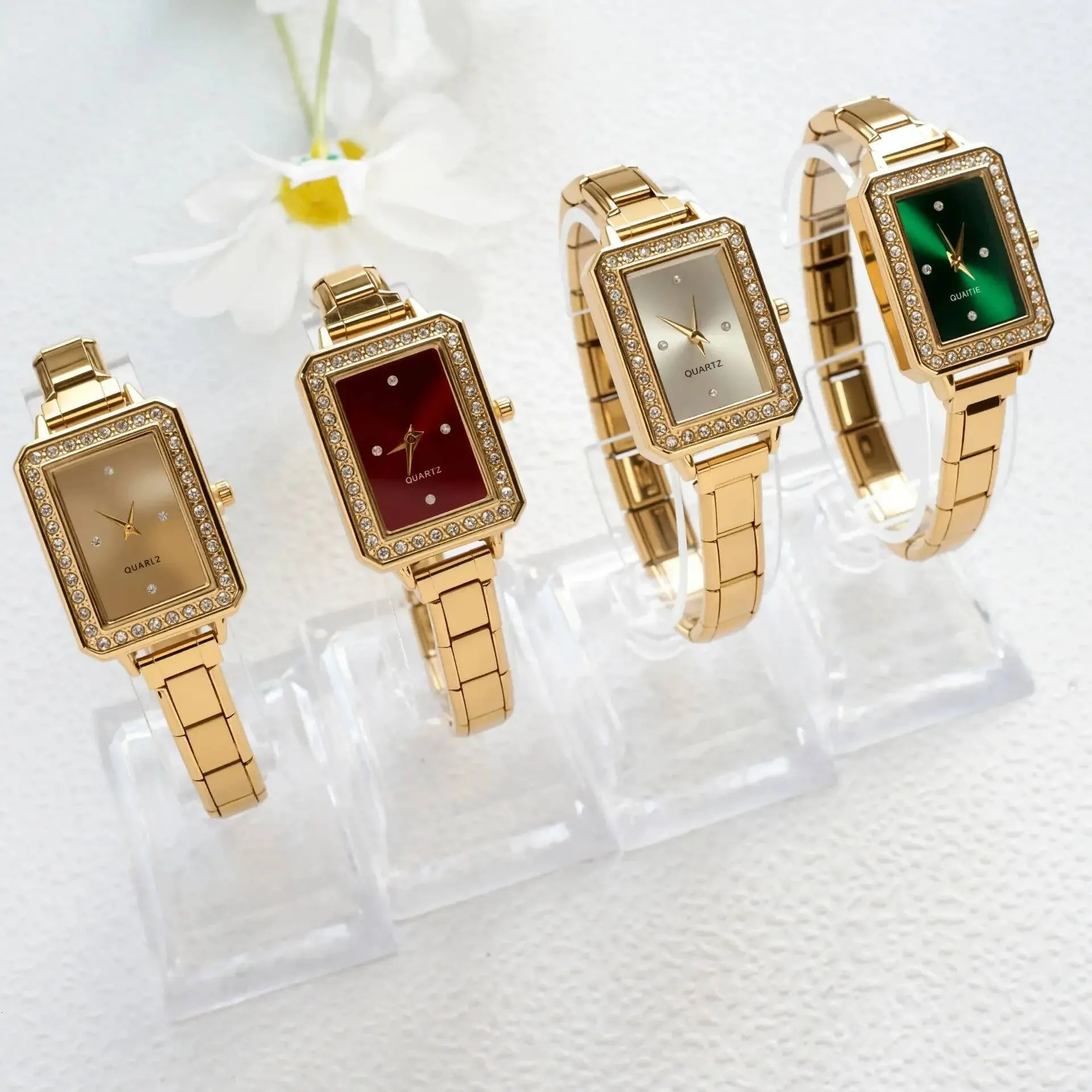 Women\'s Rectangular Quartz Watch Dress Wristwatch with Stainless Steel Bracelet VINTAGE LUXURY RECTANGLE SWISS LADIES GOLD PLATED QUARTZ  main image 2