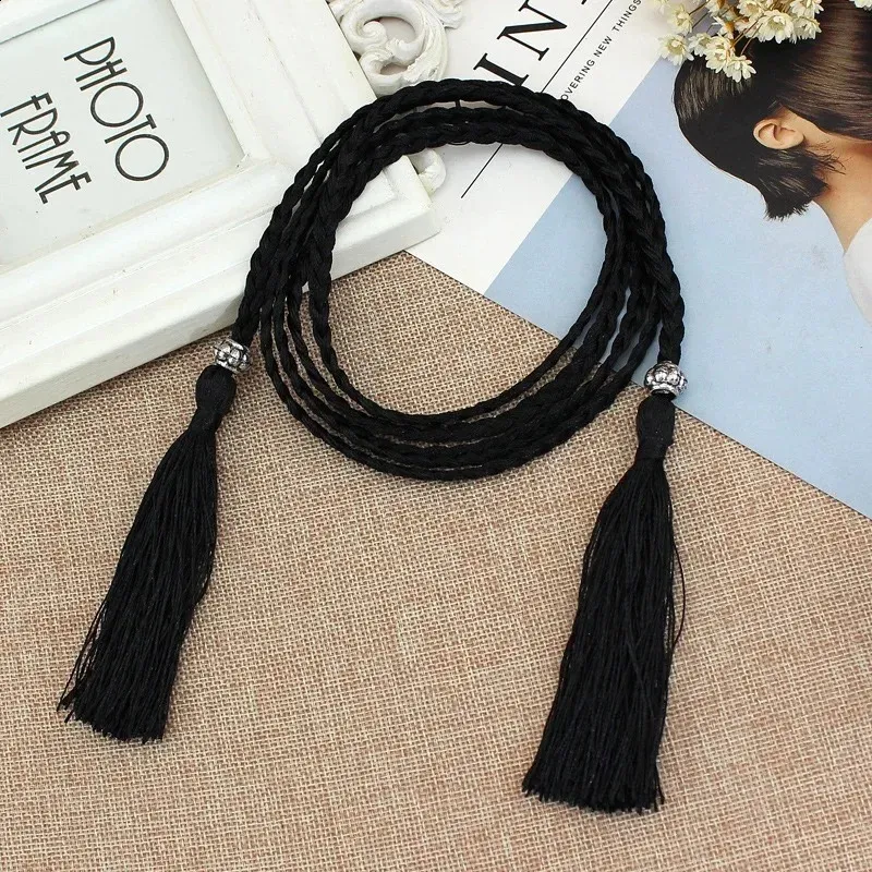 Fashion Women Braided Tassel Belt Thin Long Female... From  display picture 1