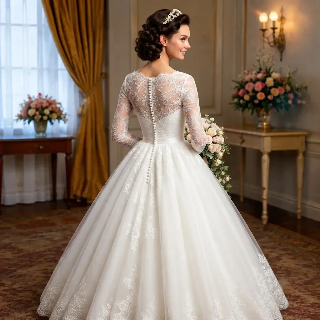 Vintage Ivory Tulle Wedding Dresses Lace Appliques... From Chicweddings, Rs.14,036.01