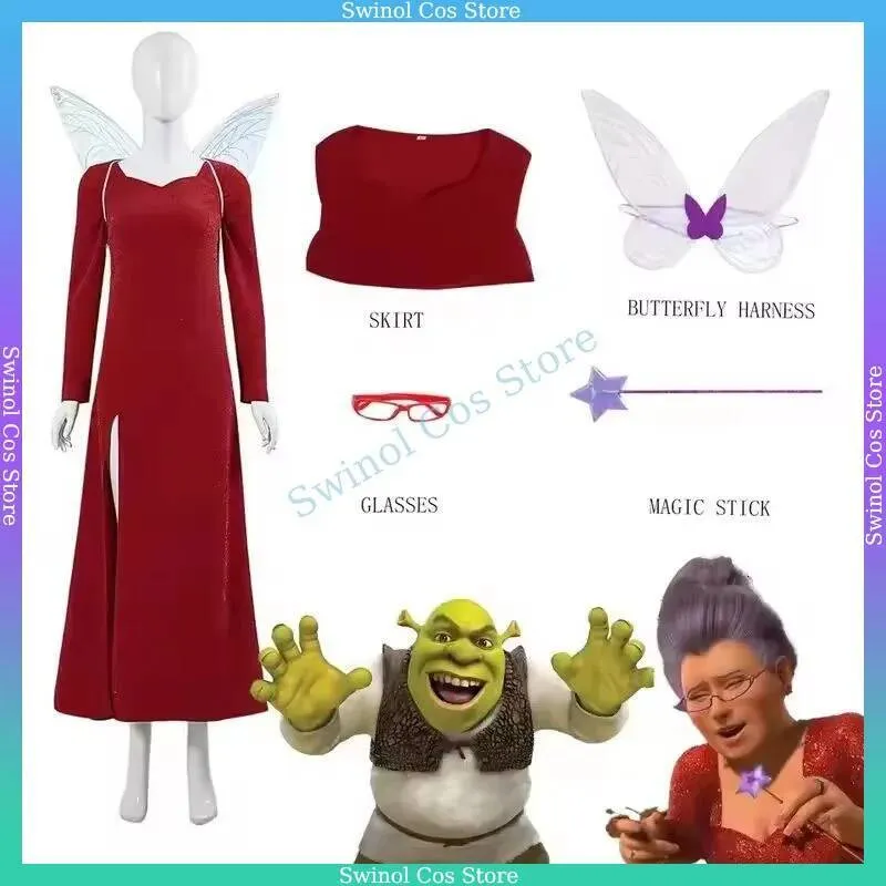 shrek fairy godmother red dress Costume for Women - Fairy Dress, Iridescent Wings, Wand, & Glasses Details Lets talk about this red dress DHgate Movie Shrek Cosplay