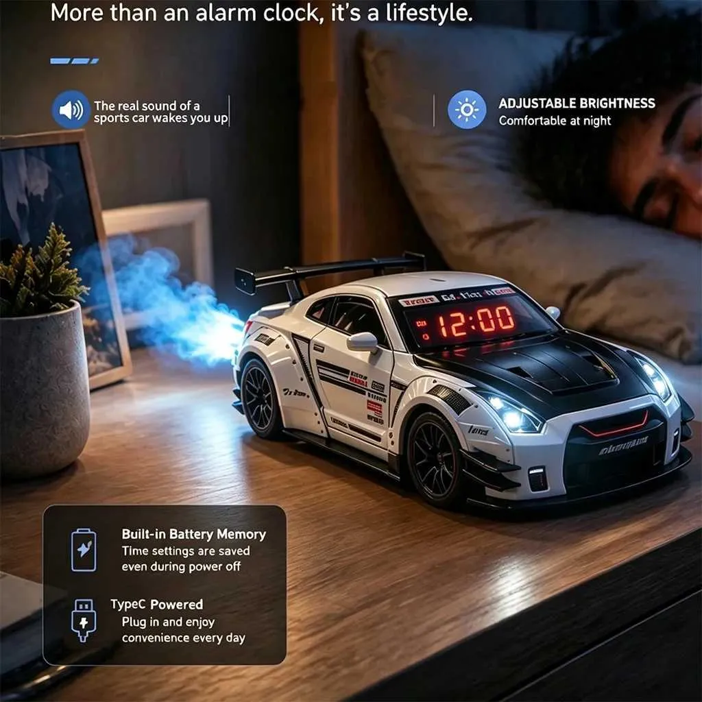 Simulated Sports Car Alarm Clock Adjustable Engine From