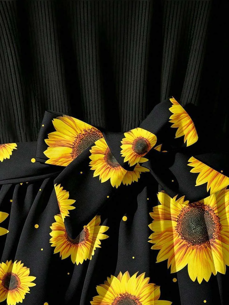 short black sunflower dress Black Sunflower Print Tank Dress Women's Dresses Cocktail Short Mini Scoop Neck Regular Fit Knitted Fabric A-Line Casual Elegant Sleeveless,XL