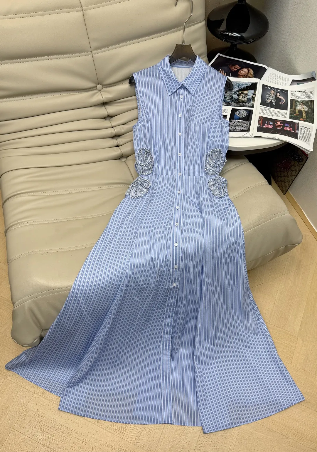 imitation designer dresses French striped dress fashionable diamond shell hollow out sleeveless lapel dress 2026 summer new women's clothing Color:Champagne/Silver Vintage Little Black Dress Eton Fine Twill Dress