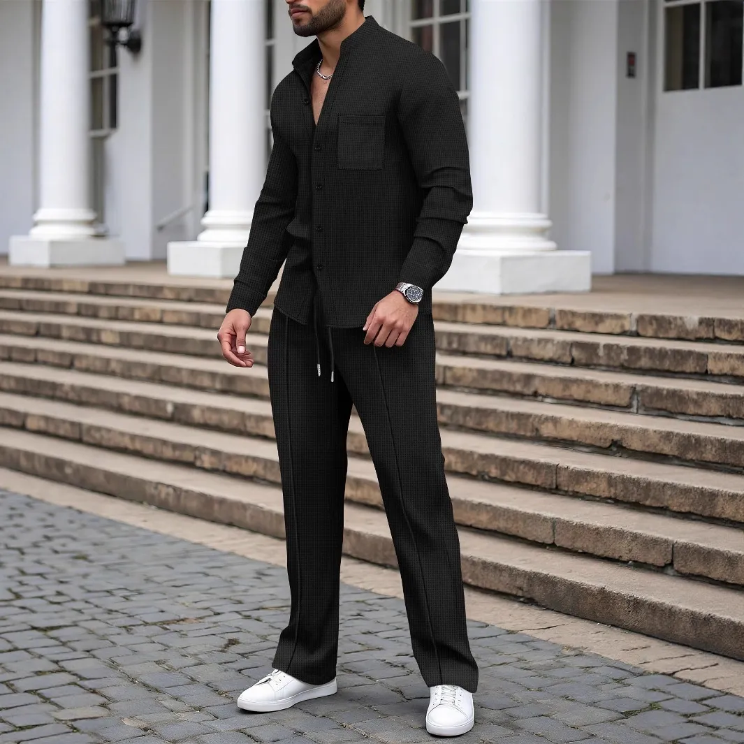 casual dress set for men jsaierl Men Outfits 2 Piece Fashion Long Sleeve Shirt and Pants Set with  Pockets Casual Fall Tracksuit Sweatsuit