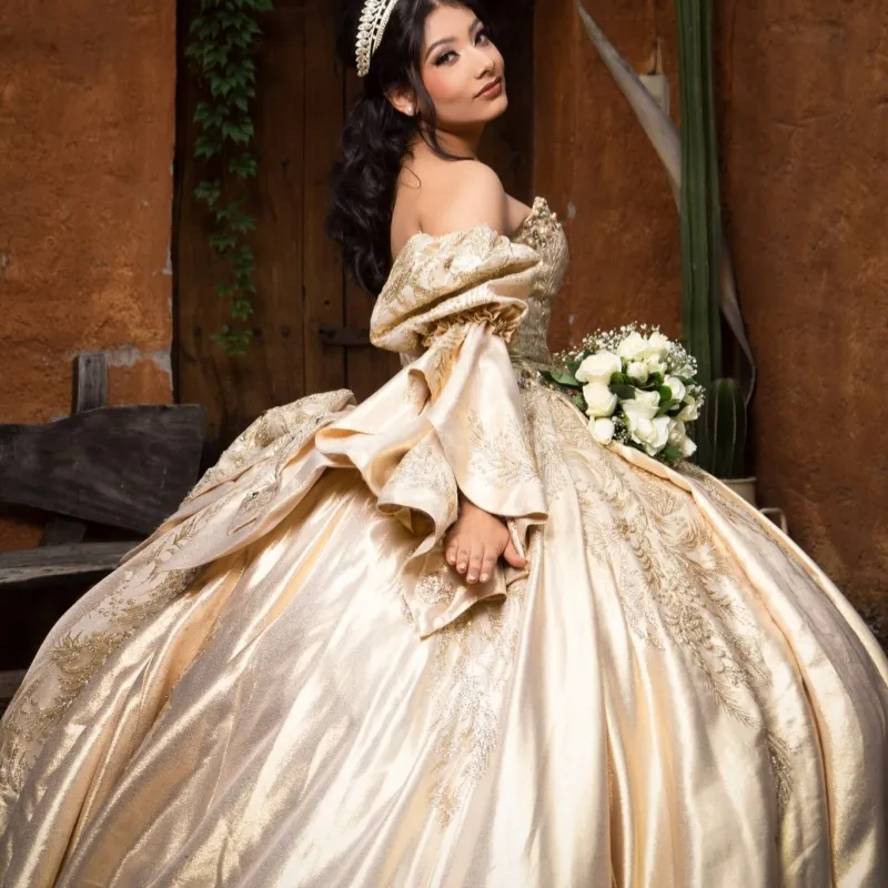 Champagne Color Quinceanera Dresses Ball Gown Sweet... From Weiwei12345, Rs.33,565.86