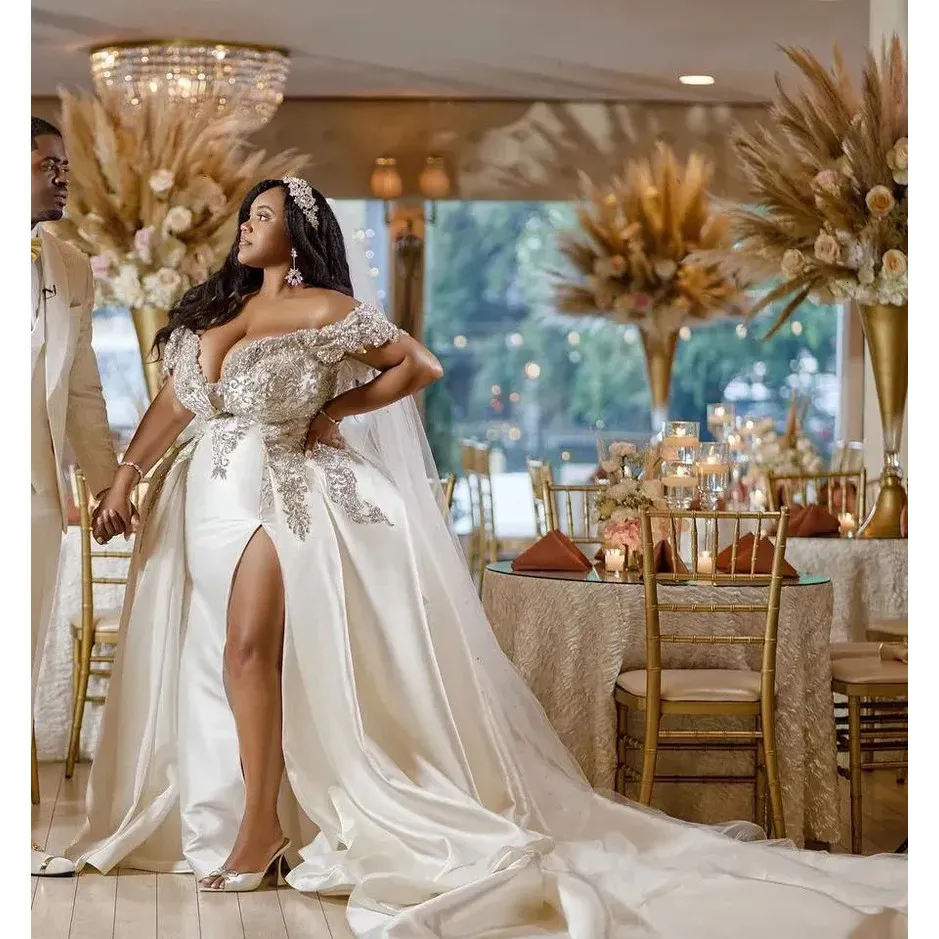 plus size mermaid wedding dresses Plus Size Mermaid Crystal Lace Beads Sweetheart Long Train African Custom Made Ruffless Wedding Dresses