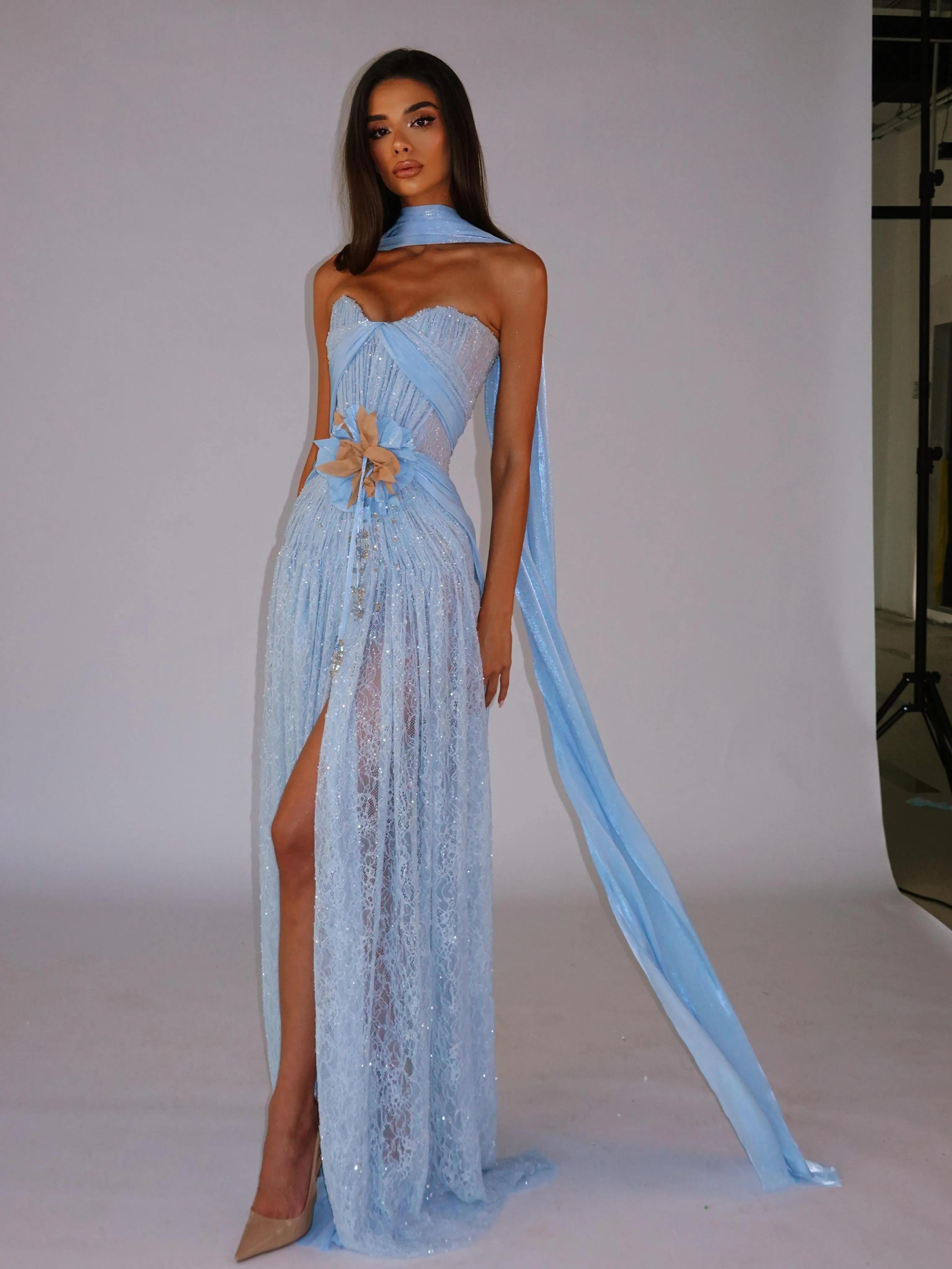 choker dress blue Blue Viscose Fitted Choker Dress
