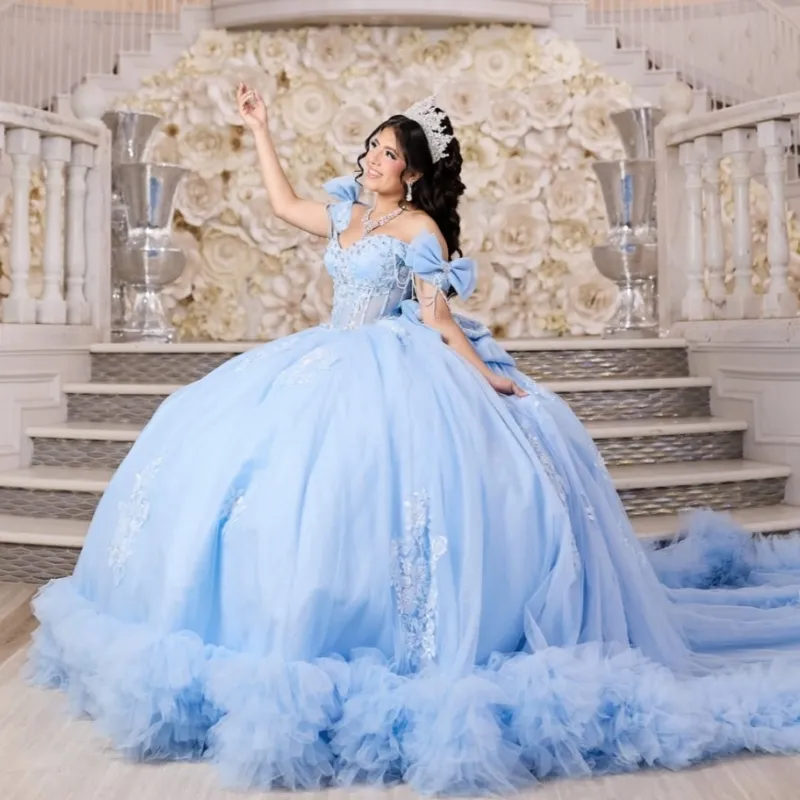 blue and white sweet 16 dresses Shiny Ball Gown Quinceanera Applique... From Leiel123, Rs.30,829.66 ethereal and full of